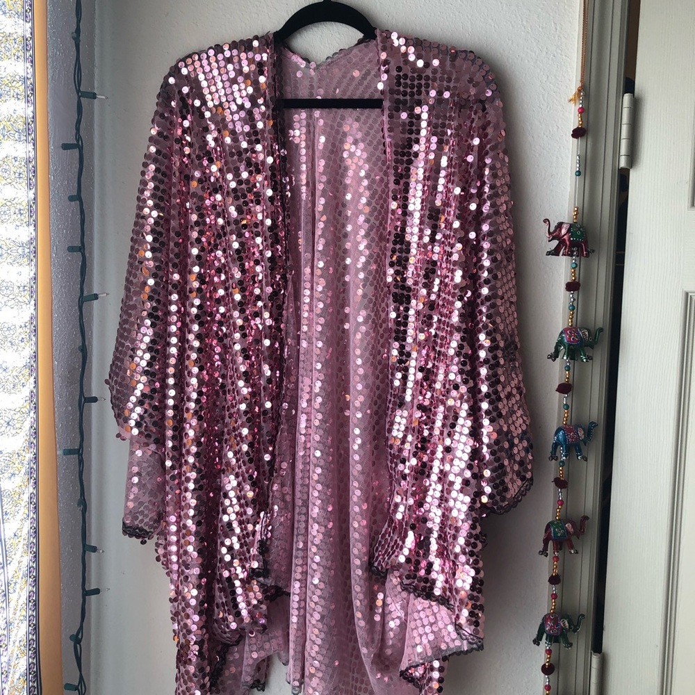 Pink sequin kimono